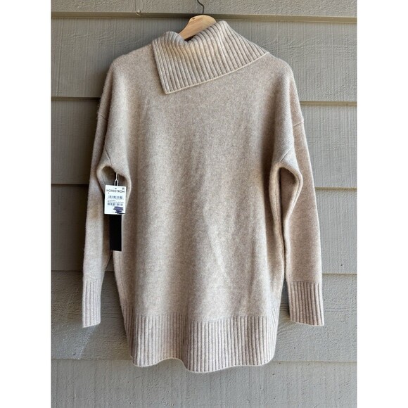NWT Signature 100% Cashmere Sweater Beige Ribbed Collar Pullover Sz S - Picture 7 of 9